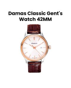 Damas 42MM Gents Steel Quartz Watch with Brown Strap | DCL-Q42-WT-SR-221