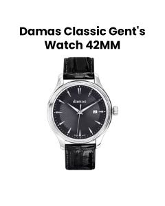 Damas 42MM Gents Steel Quartz Watch with Black Strap | DCL-Q42-WT-SS-111