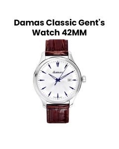 Damas 42MM Gents Steel Quartz Watch with Brown Strap | DCL-Q42-WT-SS-221