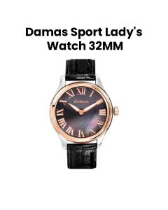 Damas 32MM Ladies Bi Color Steel Quartz Watch with Black Strap | DSP-Q32-WT-SR-1B52