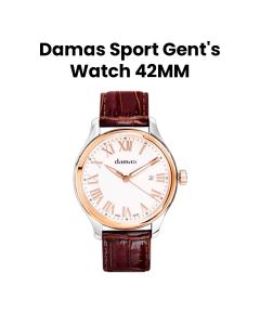 Damas 42MM Gents Steel Quartz Watch with Brown Strap | DSP-Q42-WT-SR-726