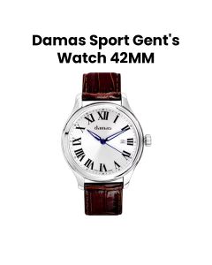 Damas 42MM Gents Steel Quartz Watch with Brown Strap | DSP-Q42-WT-SS-222