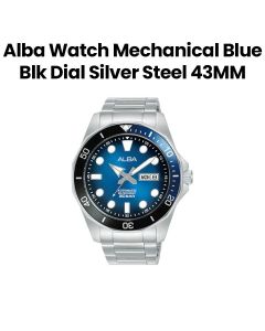 Alba 43MM Men's Stainless Steel Mechanical Watch with Blue & Black Dial Silver Steel | AL4543X1Q