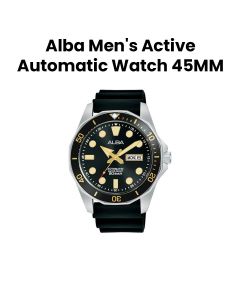 Alba 45MM Men's Active Automatic Stainless Steel Watch with Black Silicone Strap & Black Dial | AL4553X1Q