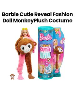 Barbie Cutie Reveal Fashion Doll Jungle Series Monkey Plush Costume - | BARHKR01