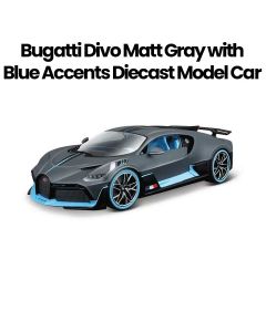 Bburago Bugatti Divo Matt Gray with Blue Accents Diecast Model Car - | BUR18-11045
