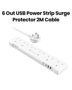 Moxedo Power Strip Surge Protector 3250W with 6 AC Outputs, 2M Cord - White | MX-PSUK031