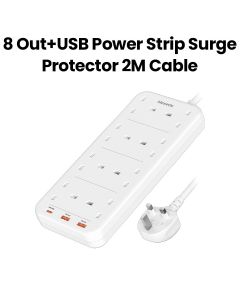 Moxedo Power Strip Surge Protector with 8 AC Outlets & 20W USB-C Power Delivery, 2M Cord - White | MX-PSUK032