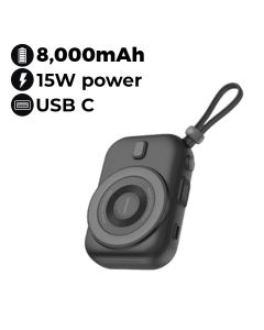 Moxedo 8000mAh Wireless Charging Power Bank with Built-in Type-C Cable - Black | MX-PBH036-BK