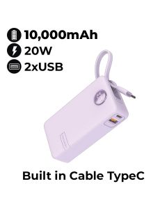 Moxedo 10000mAh Porta-Go Power Bank with Built-in Type-C Cable - Purple | MX-PB017