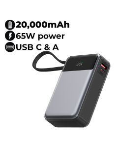 Acefast 65W Power Bank with Cable 20000mAh - Black | M21-20000PD