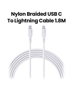 Aukey 1.8M Nylon Braided USB-C to Lightning Cable - White|CB-NCL2-WH