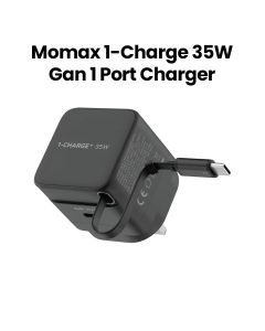 Momax 35W GaN 1-Port Charger with Built-in USB-C Cable - Black |UM72UKD