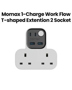 Momax Work Flow T-Shaped Extension 2 Socket with USB - White |US17UKW