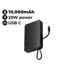 Momax Power X 10000mAh Power Bank with Built-In USB-C Cable - Black |IP152D
