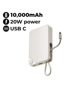 Momax Power X 10000mAh Power Bank with Built-In USB-C Cable - White |IP152W
