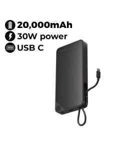 Momax Power X 20000mAh Power Bank with Built-in USB-C Cable - Black |IP153D