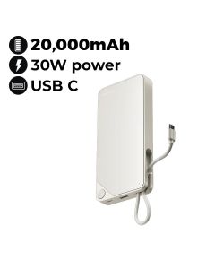 Momax Power X 20000mAh Power Bank with Built-in USB-C Cable - White |IP153W