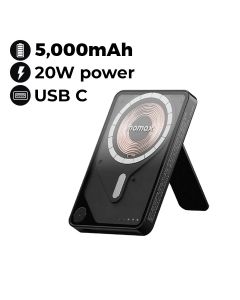 Momax Power X Pro 5000mAh Magnetic Wireless Power Bank with Stand and Built-in USB-C Cable - Black |IP131HKD