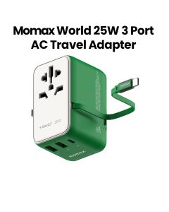 Momax World 25W 3-Port AC Travel Adapter with Built-In USB-C Cable - Green |UA20G