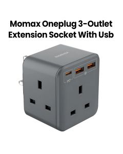 Momax Oneplug 3-Outlet Cube Extension Socket with USB - Grey|US8UKE