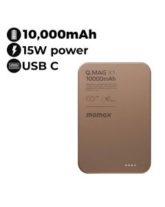 Momax Q.Mag X1 Magnetic Wireless Battery Pack (10000mAh) 13mm Ultra Slim - Desert Gold|IP117AL2