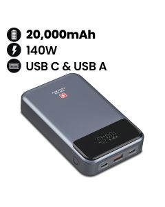 Swiss Military Power Bank 20,000mAh 140W 2C1A for Laptop Grey | SM-PB-20K-140W-2C1A-LAPTOP