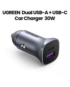 UGREEN Dual USB-A + USB-C 30W Car Charger with PD 3.0/QC 3.0 - Grey | UG-CC-DUAL-CD130-30W