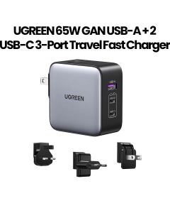 UGREEN 65W GAN USB-A + 2 USB-C 3-Port Worldwide Travel Fast Charger UK/US/EU | UG-AC-3PORT-65W-GAN-CD296