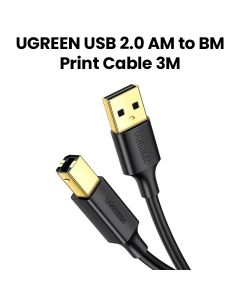 UGREEN USB 2.0 AM to BM Print Cable 3M (Black) | UG-CBL-US135-PRNTR-3M