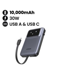 UGREEN 10,000mAh Quick Charging Robot 30W Power Bank with Built-in USB-C (Gray) | UG-PB-PB511-10000C