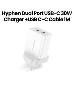 Hyphen VoltPort PD 3.0 Dual Port USB-C Charger 30W + USB-C to C Braided Cable 60W 1M – White | HCD-30WDC605210