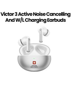 Swiss Military Wireless Charging Stereo Earbuds with ANC+ENC - Silver |SM-TWS-VICTOR3-ANC-ENC