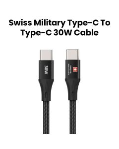 Swiss Military Type C to Type C 1.2M 30W Premium Braided Cable - Black |SM-CB-CC-30WPD-1.2Mt