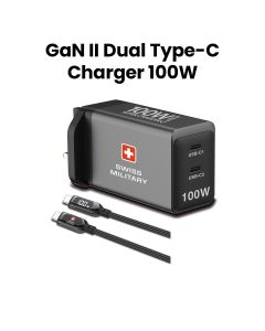 Swiss Military GaN Super Charger 100W with 2 Type-C Ports Premium Cable - Grey |SM-PH-GaN II-100W-2C