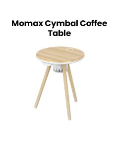 Momax Wooden Cymbal Smart Living Table with LED Lighting, MagSafe Charging & Wireless Audio - Wood |QC7W