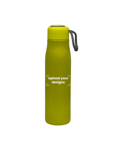 Double Walled Water Bottle with Tag Printed with Personalized Design - Yellow