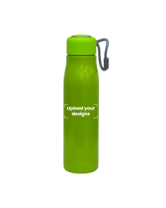 Double Walled Water Bottle with Tag Printed with Personalized Design - Green Apple