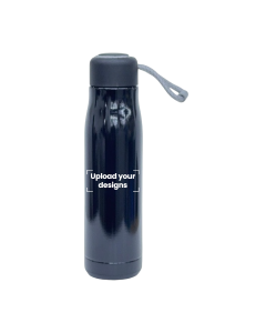 Double Walled Water Bottle with Tag Printed with Personalized Design - Black