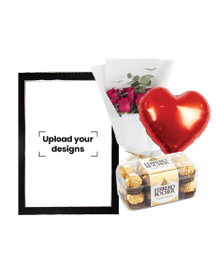 A5 Photo Frame Bundle (Personalized Black & Silver Photo Frame, Flowers, Balloon & Chocolate)