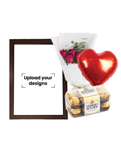 A5 Photo Frame Bundle (Personalized Brown Photo Frame, Flowers, Balloon & Chocolate)