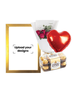A5 Photo Frame Bundle (Personalized Golden Photo Frame, Flowers, Balloon & Chocolate)