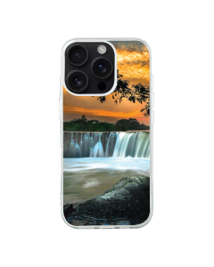 iPhone 16 Pro Max Transparant Case Printed With Scenic View Waterfall Againest Sky Sunset