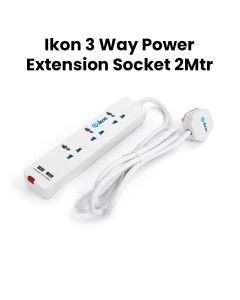 Ikon 3-Way Power Extension Socket with 2 USB Ports 2M White | IK-104U