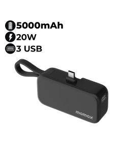 Momax Power Mini 3-in-1 5000mAh Power Bank with USB-C Plug | IP130D