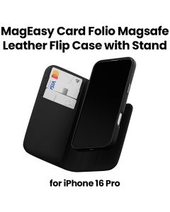 MagEasy Magsafe Leather Flip Phone Case with Stand for iPhone 16 Pro Black| MPH66P263BK24