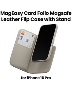 MagEasy Magsafe Leather Flip Phone Case with Stand for iPhone 16 Pro Starlight| MPH66P263SI24