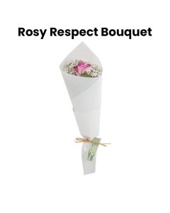 A Bouquet Of Single Pink Roses With Gypsophilla Wrapped With White Wrapping With Teacher's Day Card