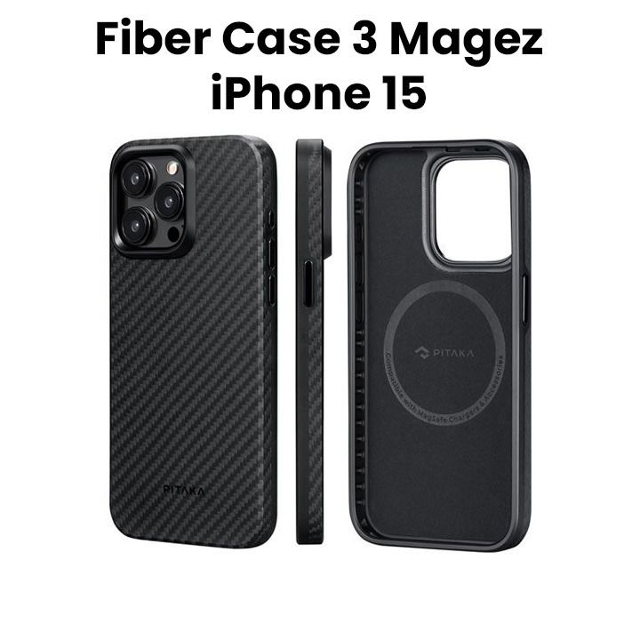 Pitaka iPhone 15 Fiber Case 3 Magez 1500D - Black/grey Twill