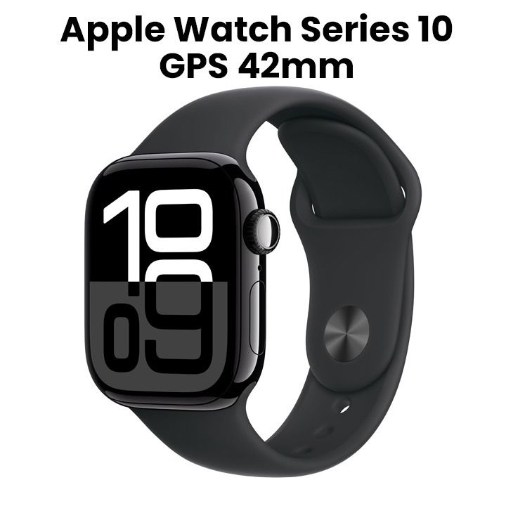 Apple Watch Series 10 GPS 42mm Jet Black Aluminium Case with Black Sport Band - S/M (MWWE3QA/A)